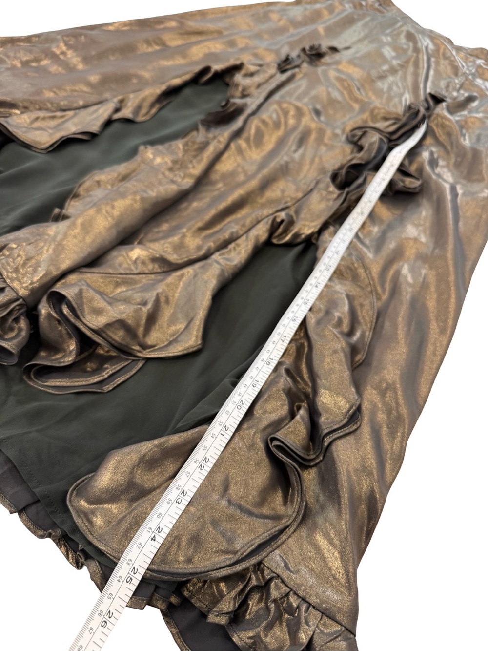 Anthropologie Metallic Olive Ruffle-Trim Maxi Skirt - Picture 9 of 12
